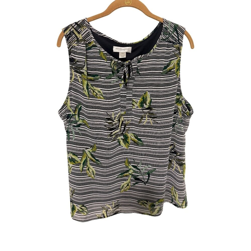 Christopher & Banks Tank Black White Stripe with Leaf Pattern Womans PXL